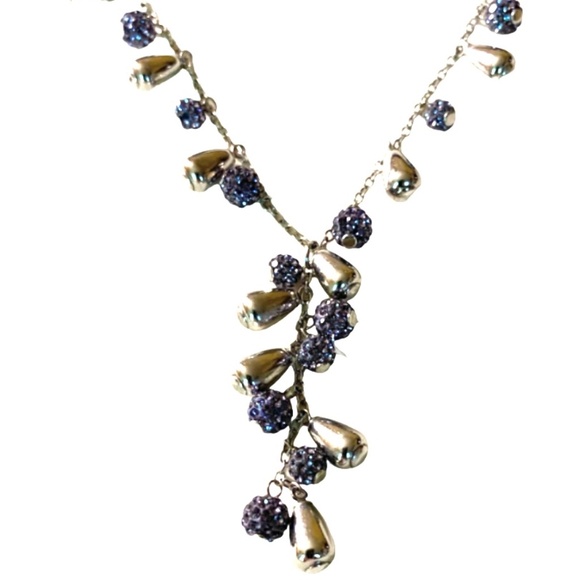 Sterling Silver and Purple Crystal Beaded Chandelier Necklace - Picture 1 of 7